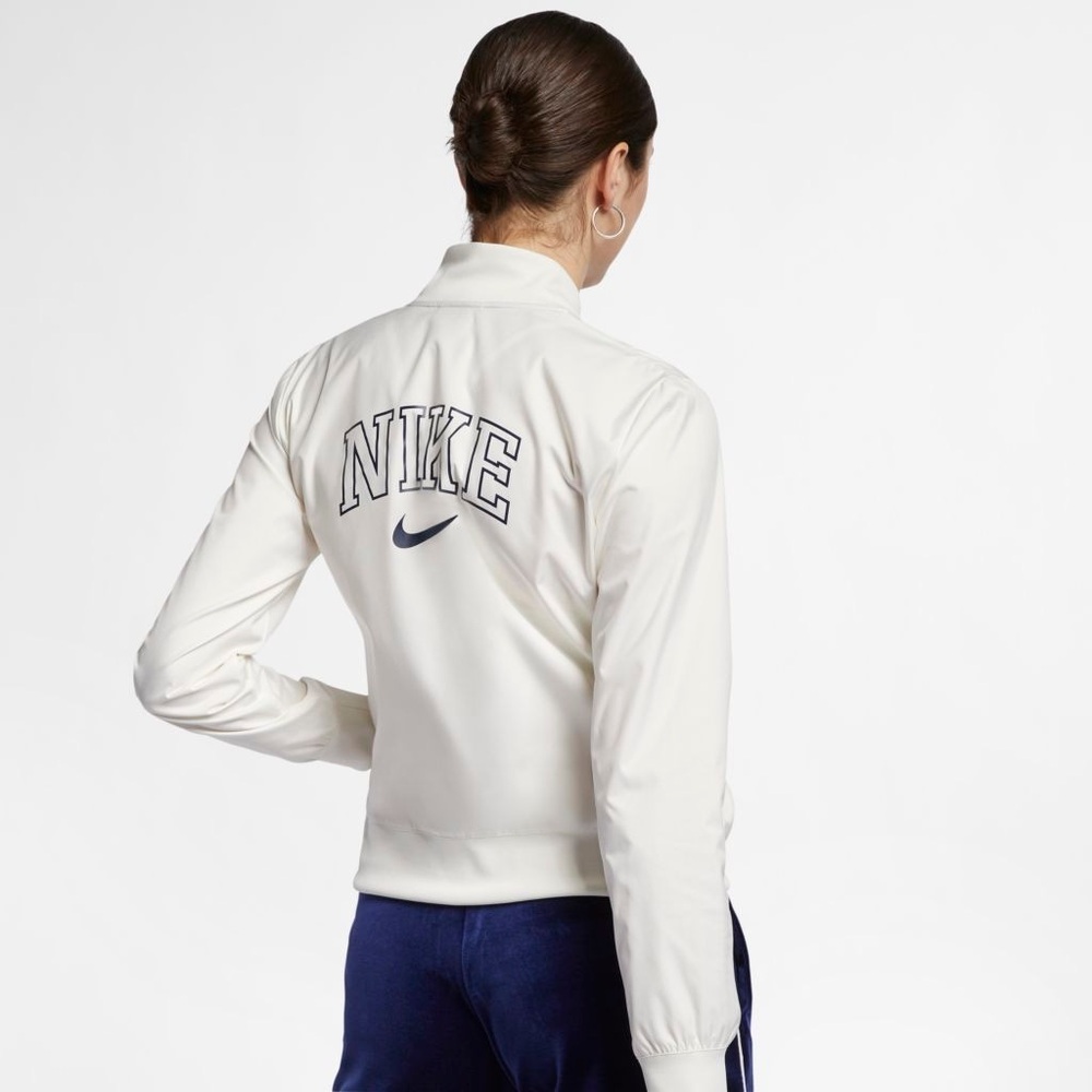 Nike plush size 3X Women's Cream retro varsity Track Jacket with front back Logo